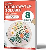 FURWEY 8PCS Printable Water Soluble Embroidery Stabilizer 8.5"x11" Self Adhesive Wash Away Stabilizer Paper for Hand & Machine Embroidery
