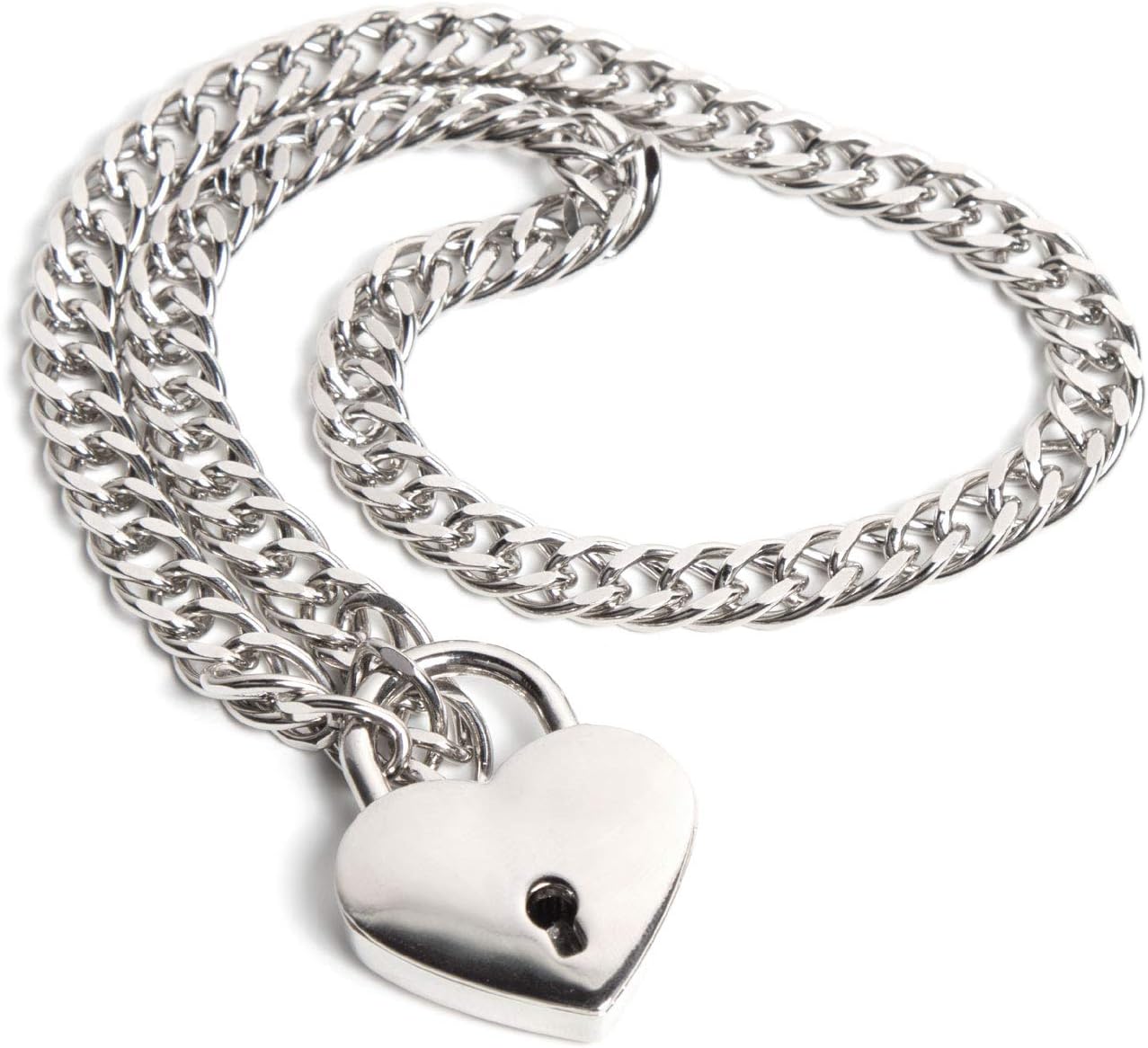 Chain Necklace and Heart Padlock Day Collar I (Small, Silver Chalice)