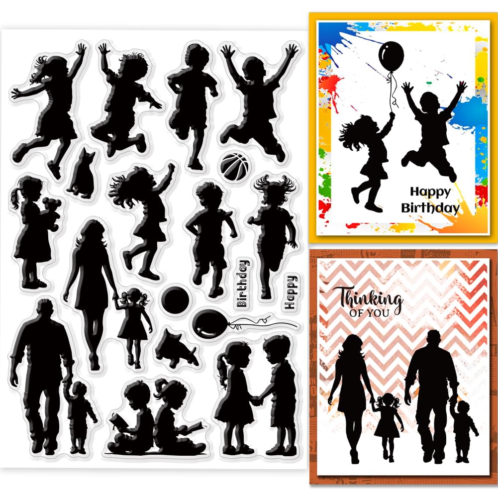 GLOBLELAND Friends Silhouette Clear Stamps 8.3x5.8 inch Friends Playing Silicone Clear Stamp Seals Sport Basketball Transparent Stamps for DIY Scrapbooking Cards Making Photo Album