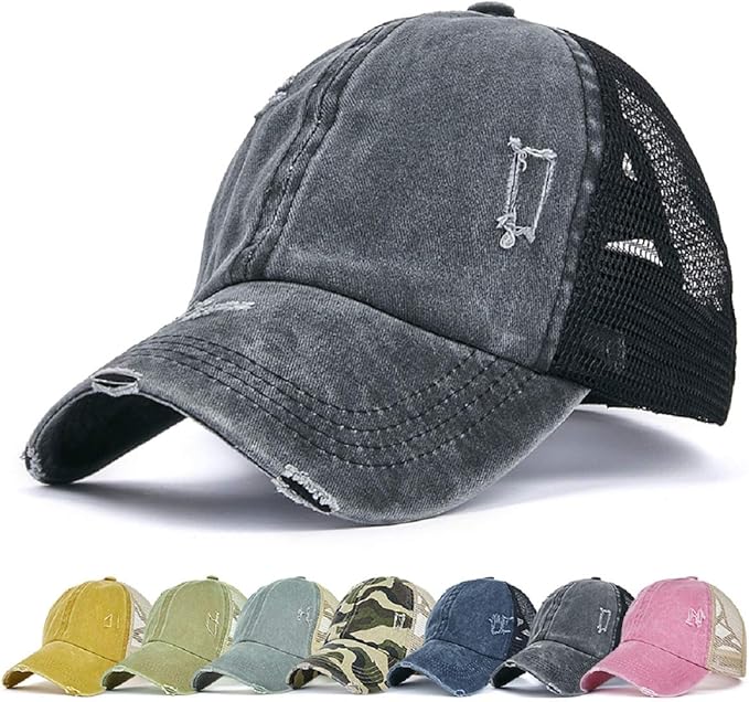 Womens Ponytail Baseball Caps, Distressed Criss Cross Baseball Caps