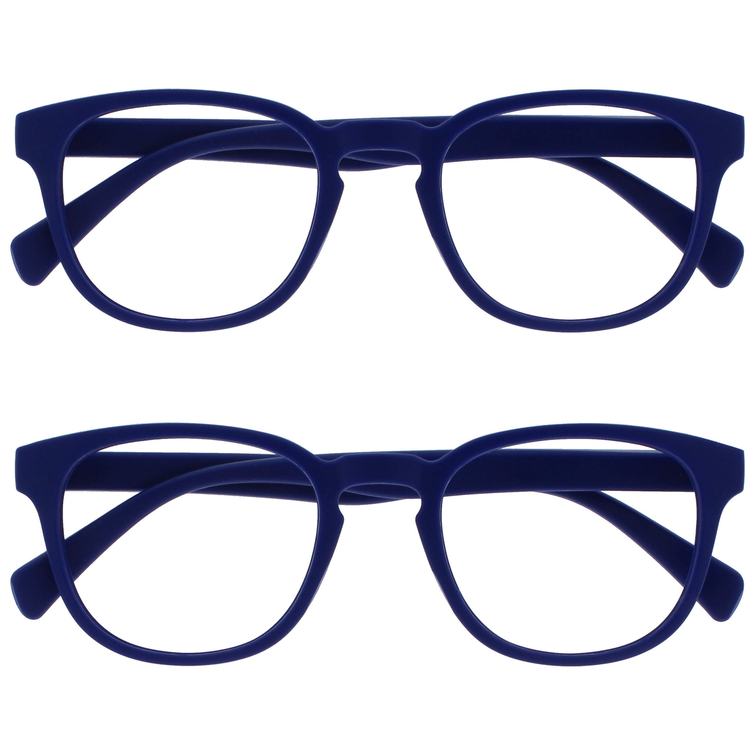 OPULIZE POP Reading Glasses for Women Men,Scratch Resistant Round Matt Frame with Spring Hinges, Blue +3.50 (Pack of 2)