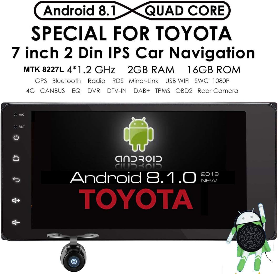 Android 8.1 in Dash Quad Core 7 Inch Car Stereo Touchscreen for Toyota Corolla Camry RAV4 Tundra Hilux VIOS VITZ 4RUNNER Prado Sequoia USB GPS WiFi AM FM Radio Bluetooth + Camera