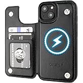 ONETOP Compatible with Magsafe for iPhone 14 Wallet Case with Card Holder, PU Leather Kickstand RFID Blocking Case, Double Magnetic Clasp and Durable Shockproof Cover 6.1 Inch (Black)