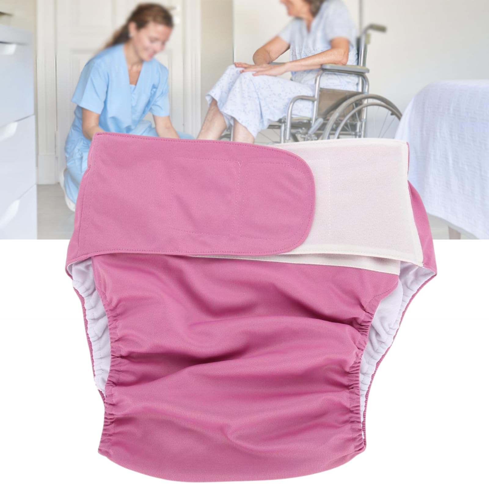 Adult Diapers-Adjustable Adult Cloth Diaper Reusable Washable Nappy (Color : Pink)