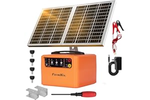BLU7IVE 30 Miles Solar Electric Fence Charger with 15W Solar Panel,4 Gears Adjustable Output Power:0.3J,0.8J,1.1J,1.5J,24-Hour Protect Electric Fence for Livestock,Sheep,Horses,Cattle