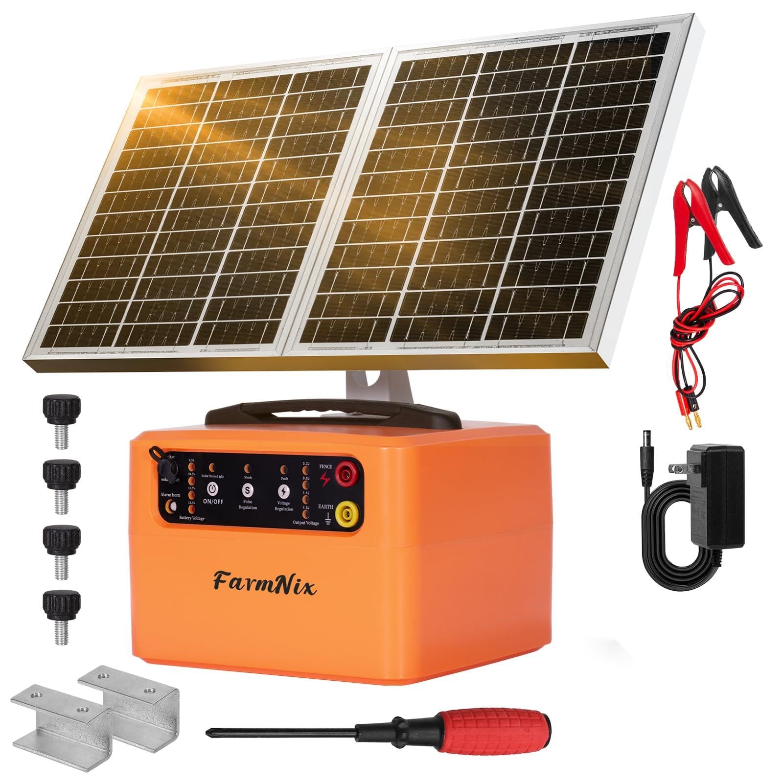 Photo 1 of 30 Miles Solar Electric Fence Charger with 15W Solar Panel,4 Gears Adjustable Output Power:0.3J,0.8J,1.1J,1.5J,24-Hour Protect Electric Fence for Livestock,Sheep,Horses,Cattle