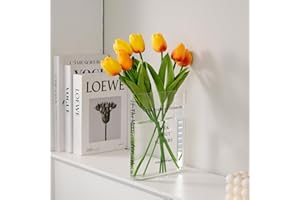Puransen Clear Book Flower Vase - Floral Bookshelf Decor, Acrylic Flower Holder & Space-Saving Organizer, Modern Home Office/Study Desk Minimalist Aesthetic (Not Including Flowers)