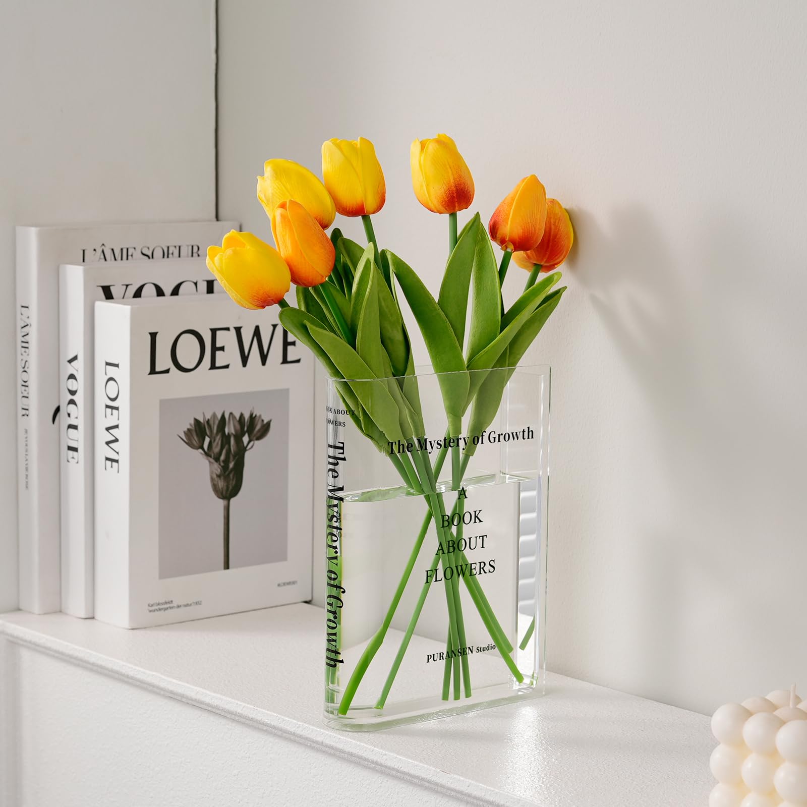 Puransen Book Vase for Flowers, Acrylic Clear Book Vase, Unique Home/Office Accent Decor (Clear - B)