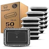 Koppochef 26oz Meal Prep containers [50 Pack], Leakproof and Durable, Microwave Dishwasher Freezer Safe, Single Compartment Stackable Take Out Food Containers with Lid, BPA Free and Recyclable