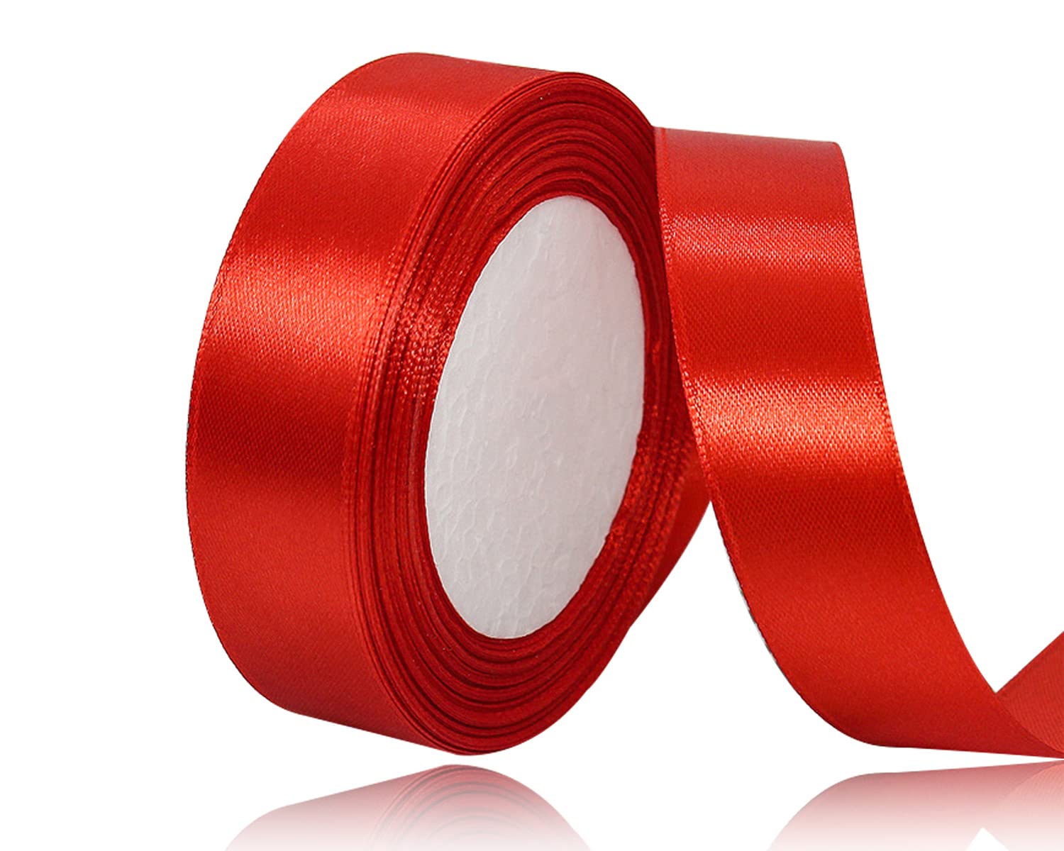 Photo 1 of Red Satin Ribbon 1 Inch x 25 Yards, Red Fabric Wired Ribbon for Gift Wrapping, Craft, Wedding Invitation, Flower Bouquets, Wedding Party Decoration