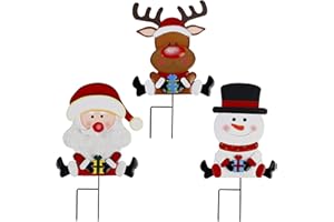Lulu Home Christmas Yard Signs, 3 Packs Metal Snowman Santa Claus Reindeer Stakes, Xmas Decorative Garden Stakes for Holiday Yard Lawn Outdoor Decoration