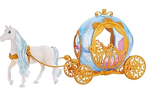 Mattel Disney Princess Toys, Cinderella’s Rolling Carriage, Fashion Doll-Sized with White Horse Featuring Brushable Mane & Tail, Inspired by The Movie