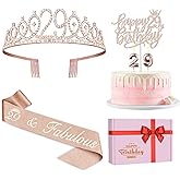 29th Birthday Decorations for Women Including Birthday Sash, Tiara, Numeral Candles and Cake Topper, 29 Year Old Gifts for Women, Rose Gold Party Decor Supplies