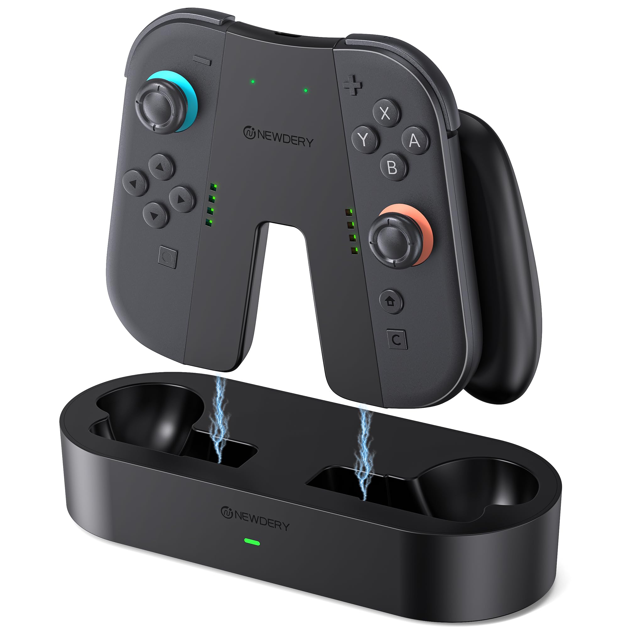 NEWDERY Charging Grip & Charging Dock for Switch 2, Magnetic Grip Controller Compatible with Switch 2 Joycons, Play While Charging with LED Indicator-Black