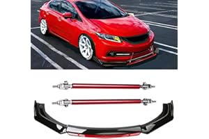 DREAMOTOR Universal Car 4 PCS Front Bumper Lip + 2PCS 8"-11" Adjustable Splitter Rods Chin Spoiler Splitter Body Kit Compatible with Honda Civic Accord Toyota Dodge Charger Nissan Chevrolet Cruze