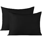 BEDSUM Microfiber Standard Pillowcases Set of 2, Soft Wrinkle Resistant and Easy Care Pillow Cases with Envelope Closure for Kids, 20x26 inches, Black
