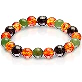 Crystal Agate Triple Stone Money Bracelet - Beaded Stretch Bracelet with Citrine, Red Garnet & Green Aventurine - Meditation, Motivational & Spiritual Gift for Men and Women - 10mm Beads