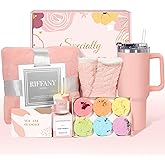 Suhctuptx Self Care Gifts for Women, Unique Birthday Gifts for Women, Relaxing Spa Set Get Well Soon Basket Care Package with 300GSM Blanket 40oz Tumbler for Mom Best Friend Sister