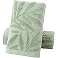 Pidada Hand Towels Set of 2 Leaf Pattern 100% Cotton Absorbent Soft Decorative Towel for Bathroom (Green)