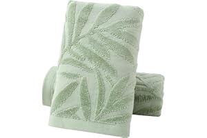 Pidada Hand Towels Set of 2 Leaf Pattern 100% Cotton Absorbent Soft Decorative Towel for Bathroom (Green)