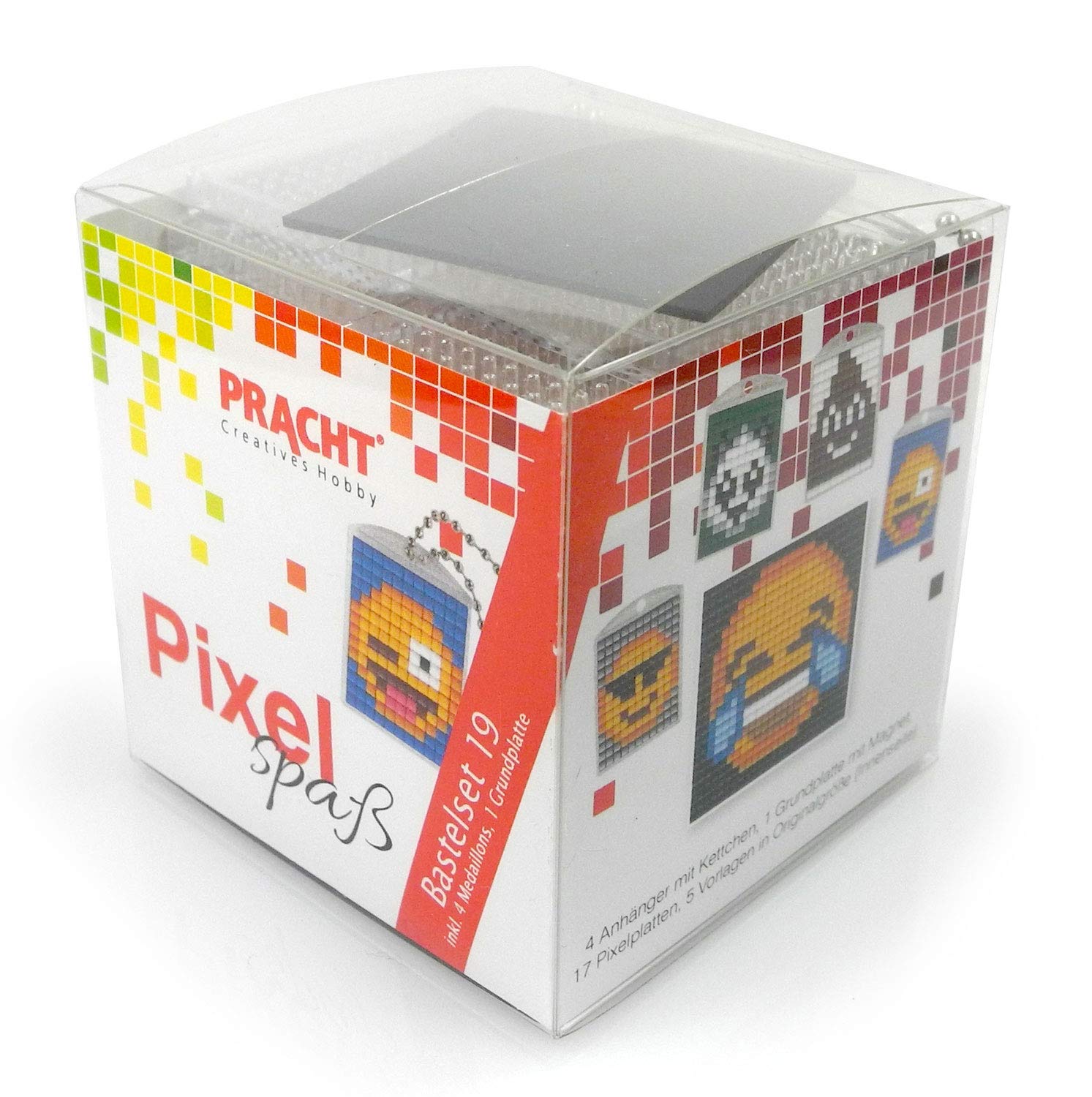 Pracht Creatives Hobby Pixel P90040-63501 Fun Craft Set 19, for Designing 4 Keyrings for Children, Easy Plug-In System, No Ironing or Gluing, Organic Plastic Stones