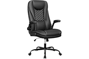 Guessky Office Chair, Big and Tall Office Chair Executive Office Chair Ergonomic Leather Chair with Lumbar Support High Back Home Office Desk Chairs Computer Chair with Adjustable Flip-Up Arms (Black)