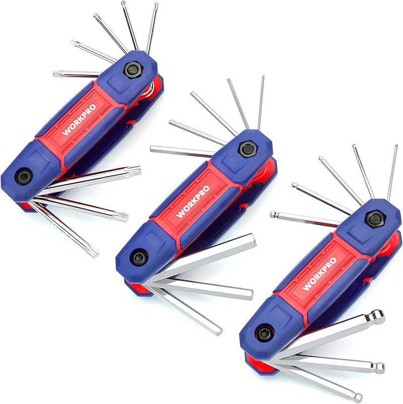 WORKPRO 24PC Folding Hex Key Set Metric Ball End Torx Keys