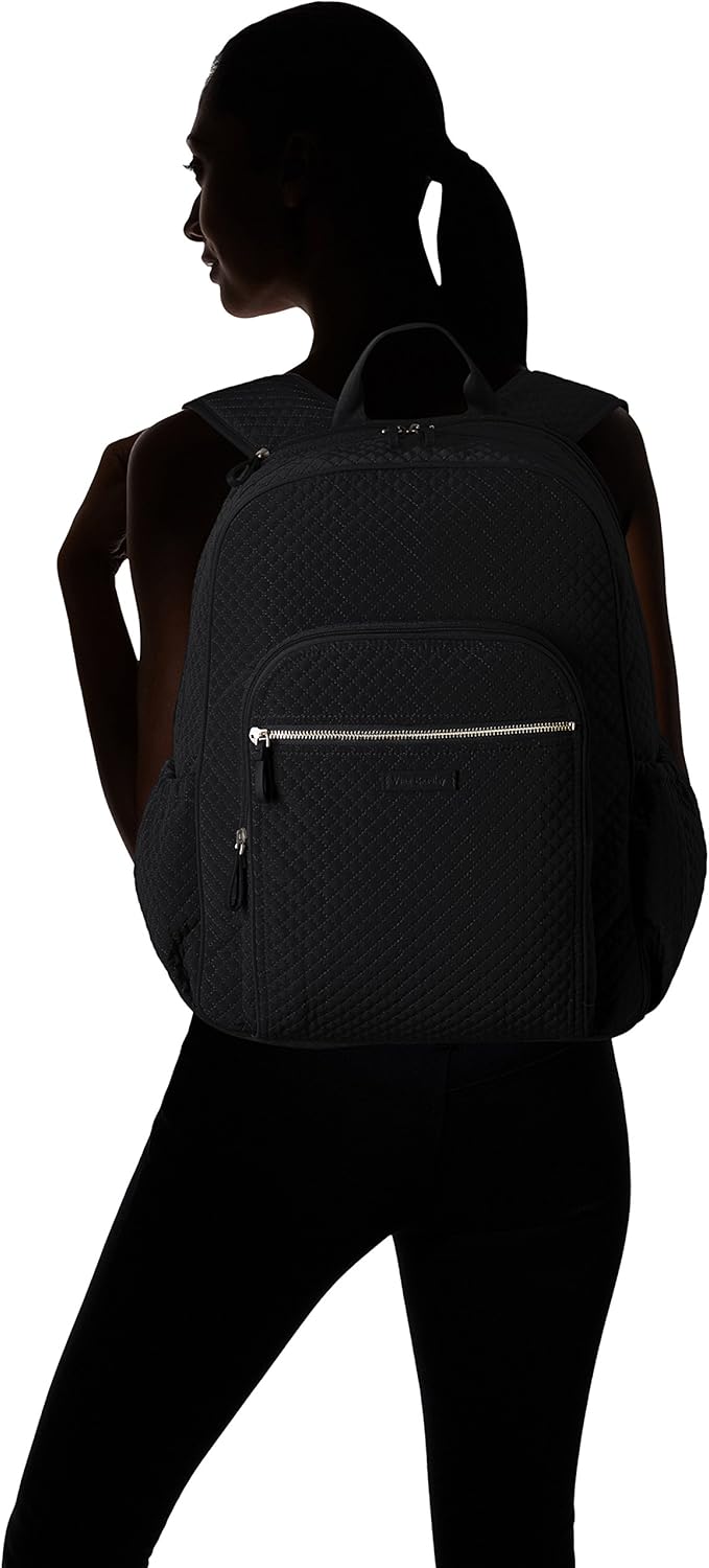 Vera Bradley Women's Microfiber Campus Backpack, Black Black, One Size: Shoes
