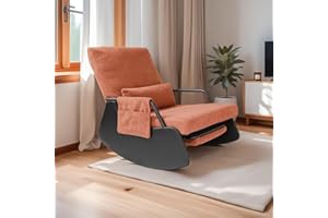 Elarisia Rocking Chair for Nursery, Modern Upholstered Plush Seating Glider Recliner Chair with High Backrest and Side Pocket, Accent Armchair with Cushions for Living Room/Reading (Burnt Orange)