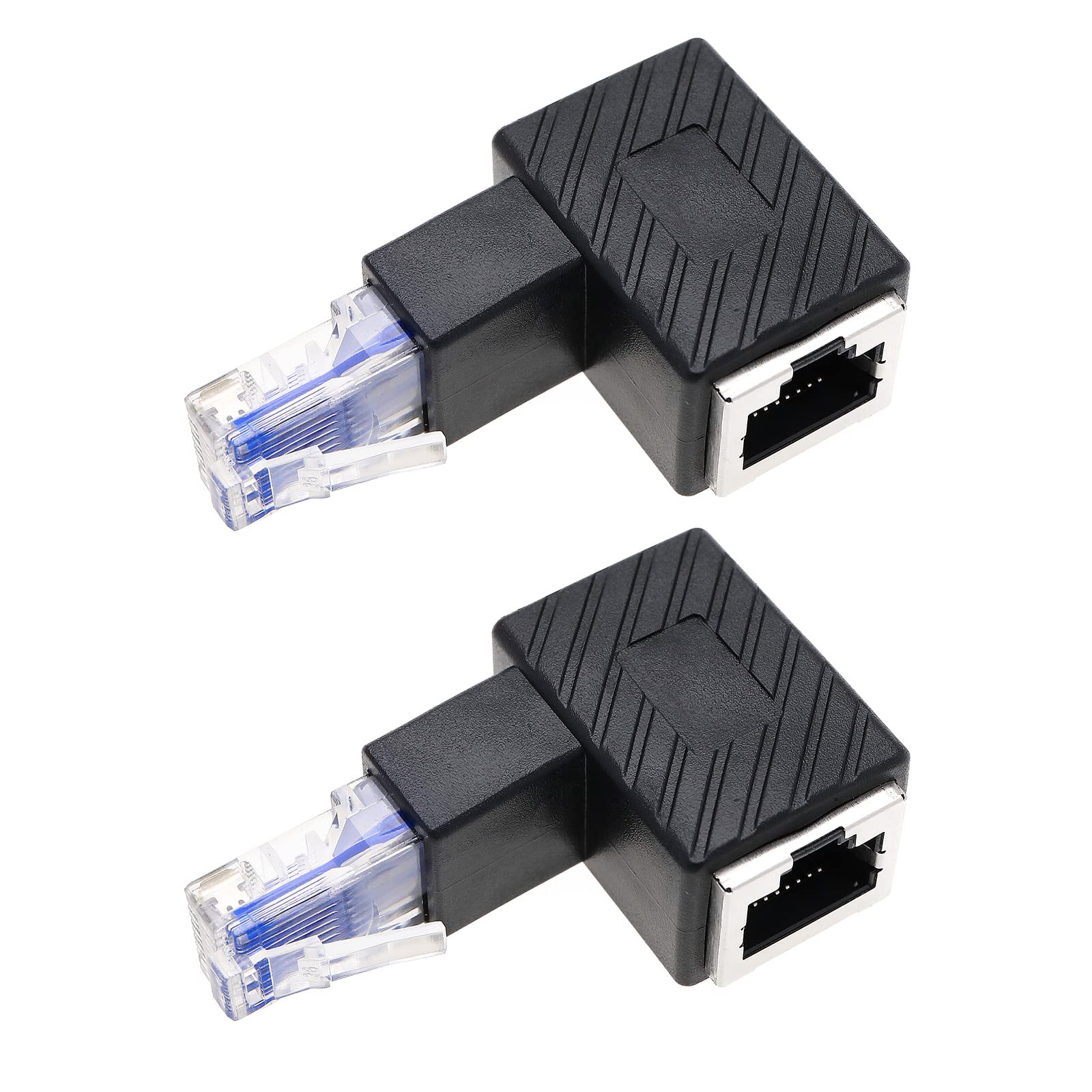VGOL 2PCS RJ45 Ethernet Adapter 90 Degree RJ45 Male to RJ45 Female Adapter Elbow Connector Compatible with Cat5e/Cat6 Standards RJ45 Cable Down Angle