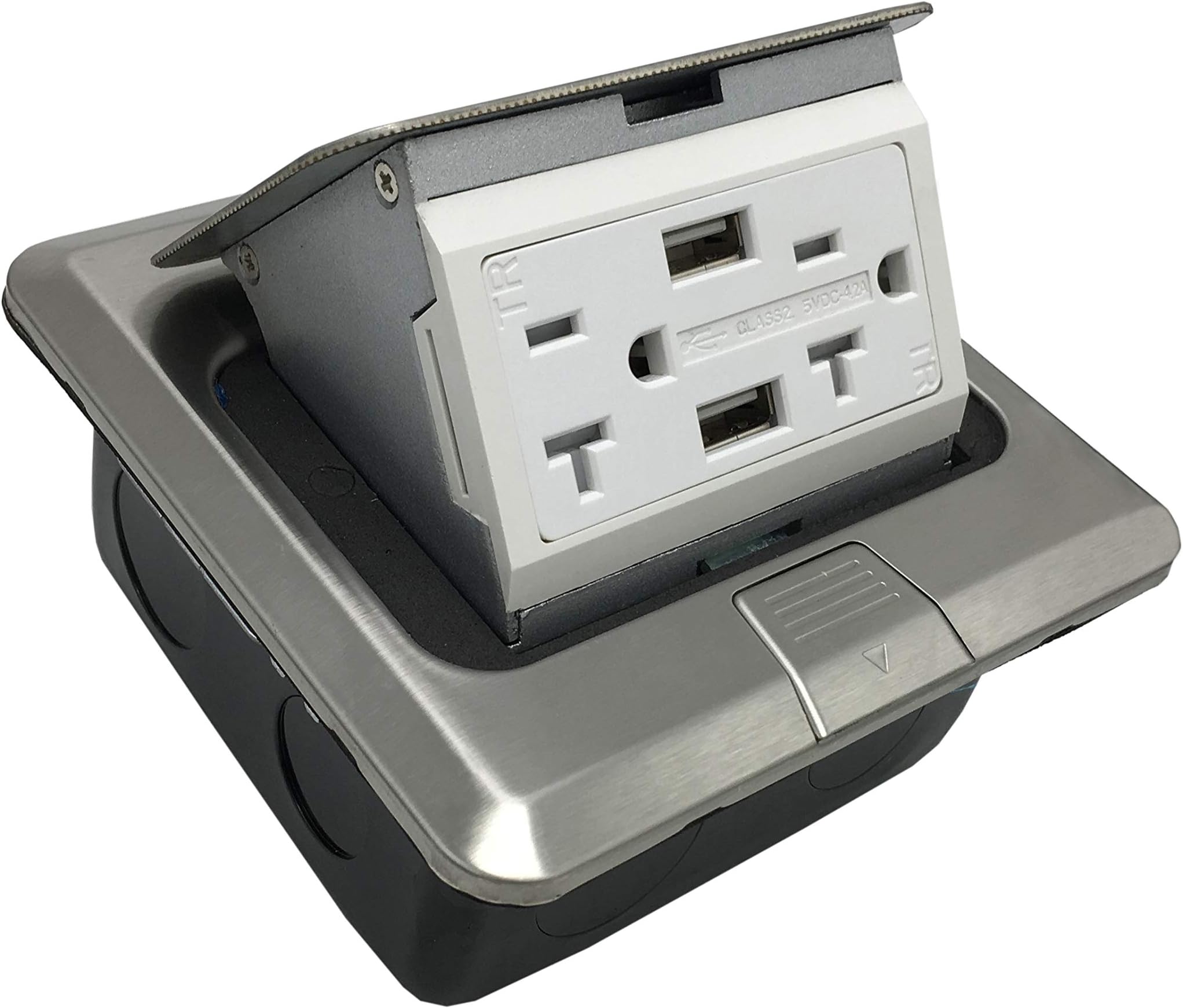 Pop Up Floor Box Countertop Box w/20A with 2 USB Charging Ports Receptacle-Stainless Steel (1 Pack)