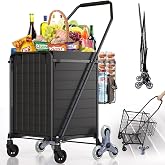 Stair Climbing Shopping Cart for Groceries, 280LBS Load Grocery Cart | Waterproof Liner, 360&deg; Rolling Swivel Wheels, Heavy Duty Utility Cart Folding Shopping Carts for Laundry Luggage Gift