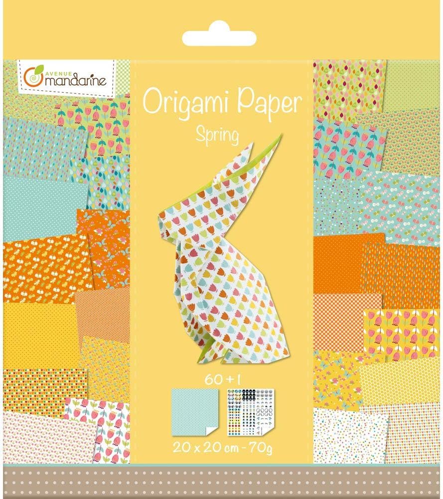 Avenue Mandarine - Ref OR505O - Spring' Origami Sheet Pack - Spring - 20 x 20cm Sheets, 60 Pre-Printed Sheets, Sticker Sheet Provided, Suitable for Ages 7+
