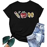 Teacher Shirts for Women Teach Teaching Tshirt Sequin Apple Shirt Back to School Shirt Teacher Life Tee Tops