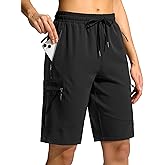 SANTINY Women's 10'' Lightweight Hiking Cargo Shorts with 5 Zipper Pockets Quick Dry Summer Long Travel Golf Shorts for Women