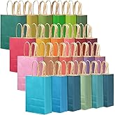 qiqee 24Pcs Medium Gift Paper Bag with Handles Bulk - 10.6"x8.3"x4.3" Rainbow Party Bags - Mulit Color