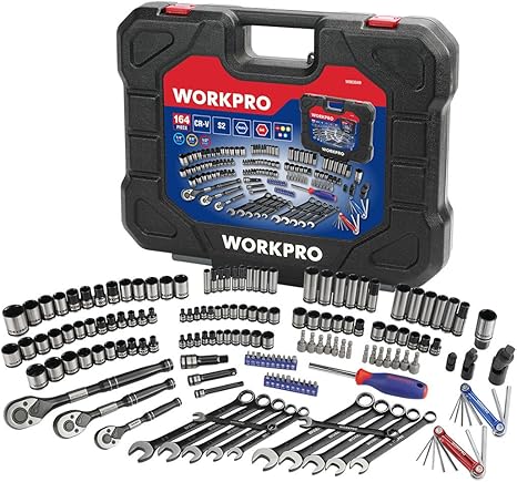 Amazon Co Jp Workpro ガレージツールセット ソケットレンチセット 整備工具セット 黒染加工 強力防錆 インチ ミリソケット ラチェットレンチ バイク 自動車メンテナンス用 車載工具 164点組 Diy 工具 ガーデン