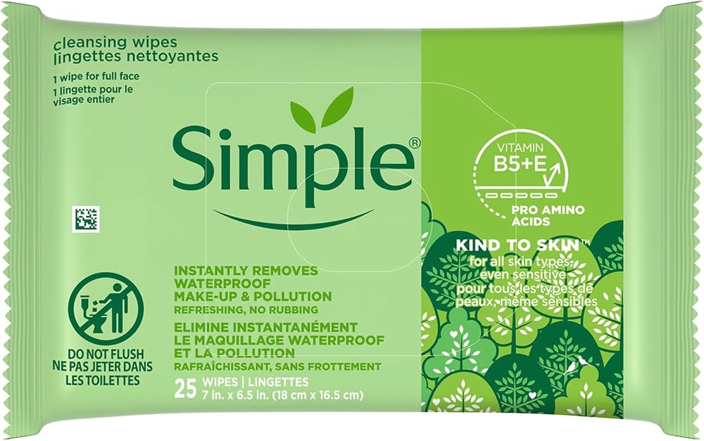 Simple Kind to Skin Facial Wipes Cleansing Gentle 25 Count