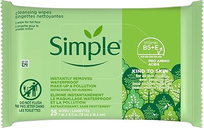 Simple Kind to Skin Facial Wipes Cleansing Gentle 25 Count