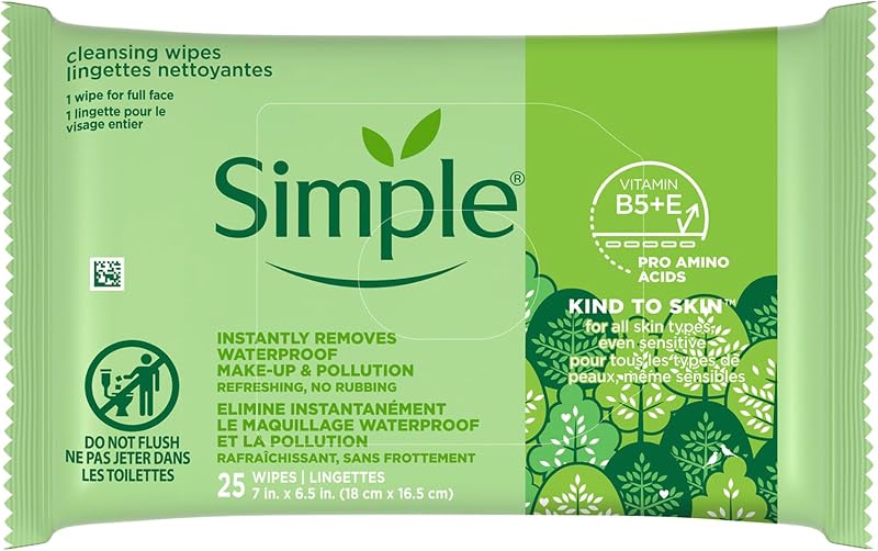 Simple Kind to Skin Facial Wipes Cleansing Gentle 25 Count