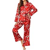 Ekouaer Silk Satin Pajamas Set Womens Long Sleepwear Button Down 2 Piece Classic Soft Loungewear Pjs Set