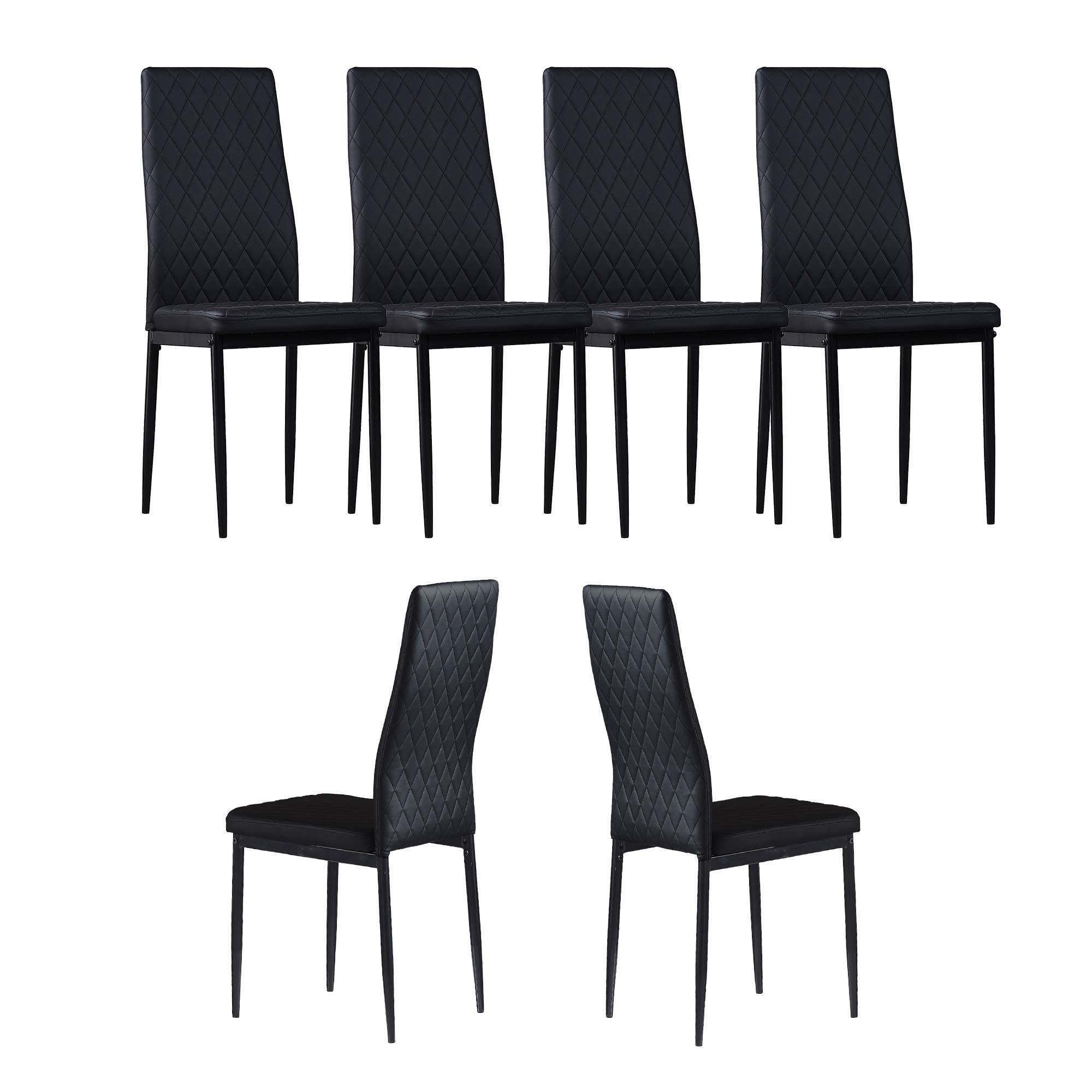 Photo 1 of JT Modern Minimalist Dining Chair Fireproof Leather Sprayed Metal Pipe Diamond Grid Pattern Restaurant Home Conference Chair Set of 4 Or 6 (6, Black)