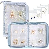 SUBGIU Jewelry Organizer Case Travel Clear Earring Organizer Case Transparent Jewelry Storage Book (Light blue, With 80 Pcs small Jewelry Pouches)
