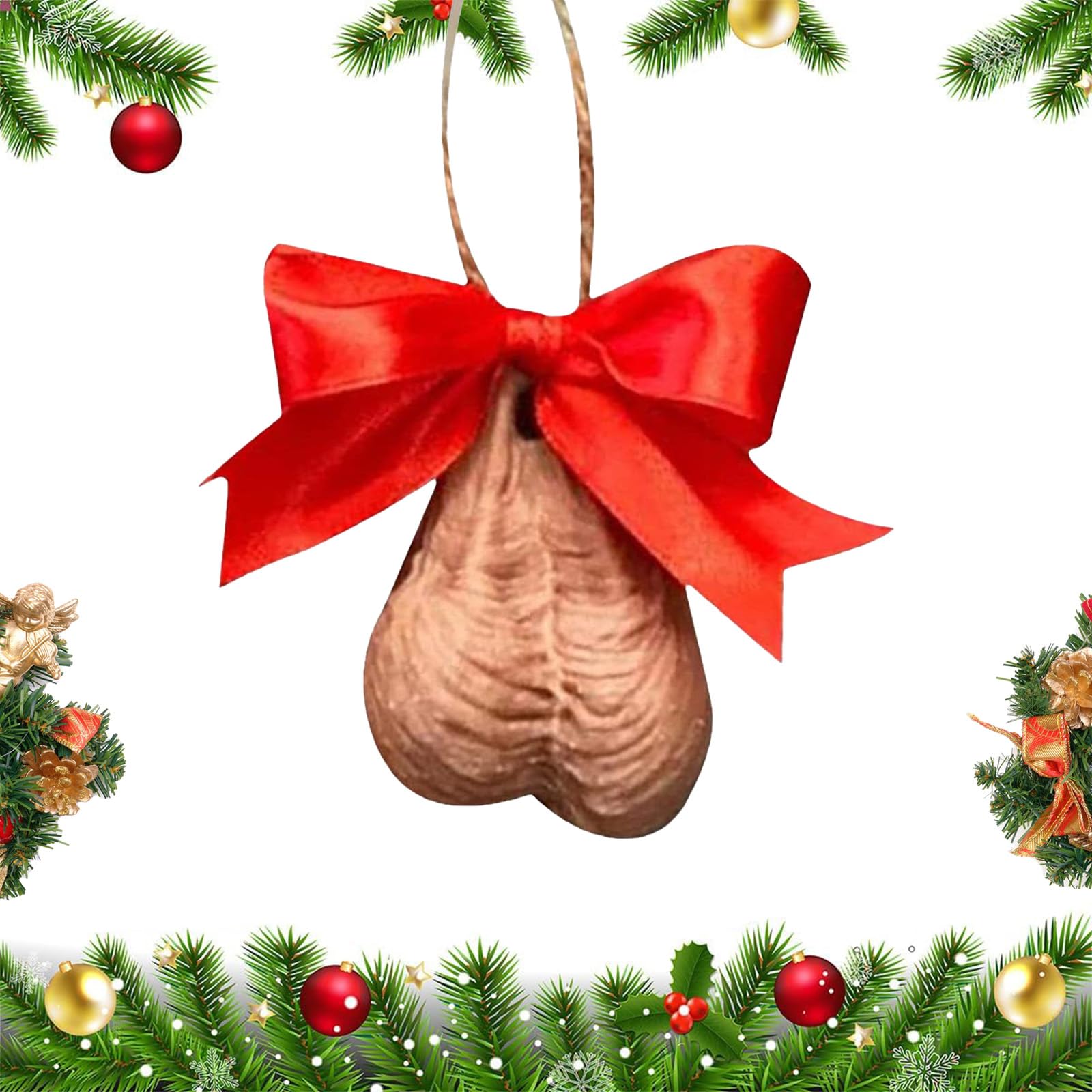 Bow-Knot Funny Christmas Tree Decorations - 3D Ballballs Rude Baubles Hanging Ornament for Xmas Prank Gift