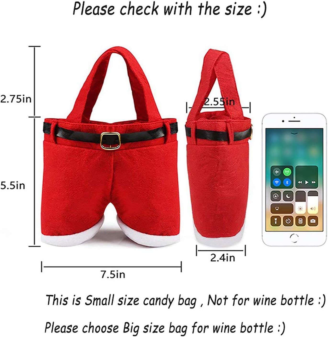 MSQ 6PCS Santa Pants Xmas Candy Treats Bags Holders with Handle Santa Pants Style Lovely Treat Bags for Home Decorations and Ornaments - Image 5