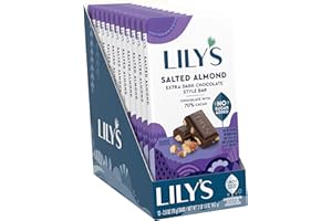 LILY'S Salted Almond Extra Dark Chocolate Style No Sugar Added, Sweets Bars, 2.8 oz (12 Count)