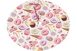 MAJOUG Lollipop Candy Macaroon Cupcake Christmas Tree Skirt 36" for Xmas Halloween New Year Holiday Party Home Tree Mat Decor Ornaments Decoration