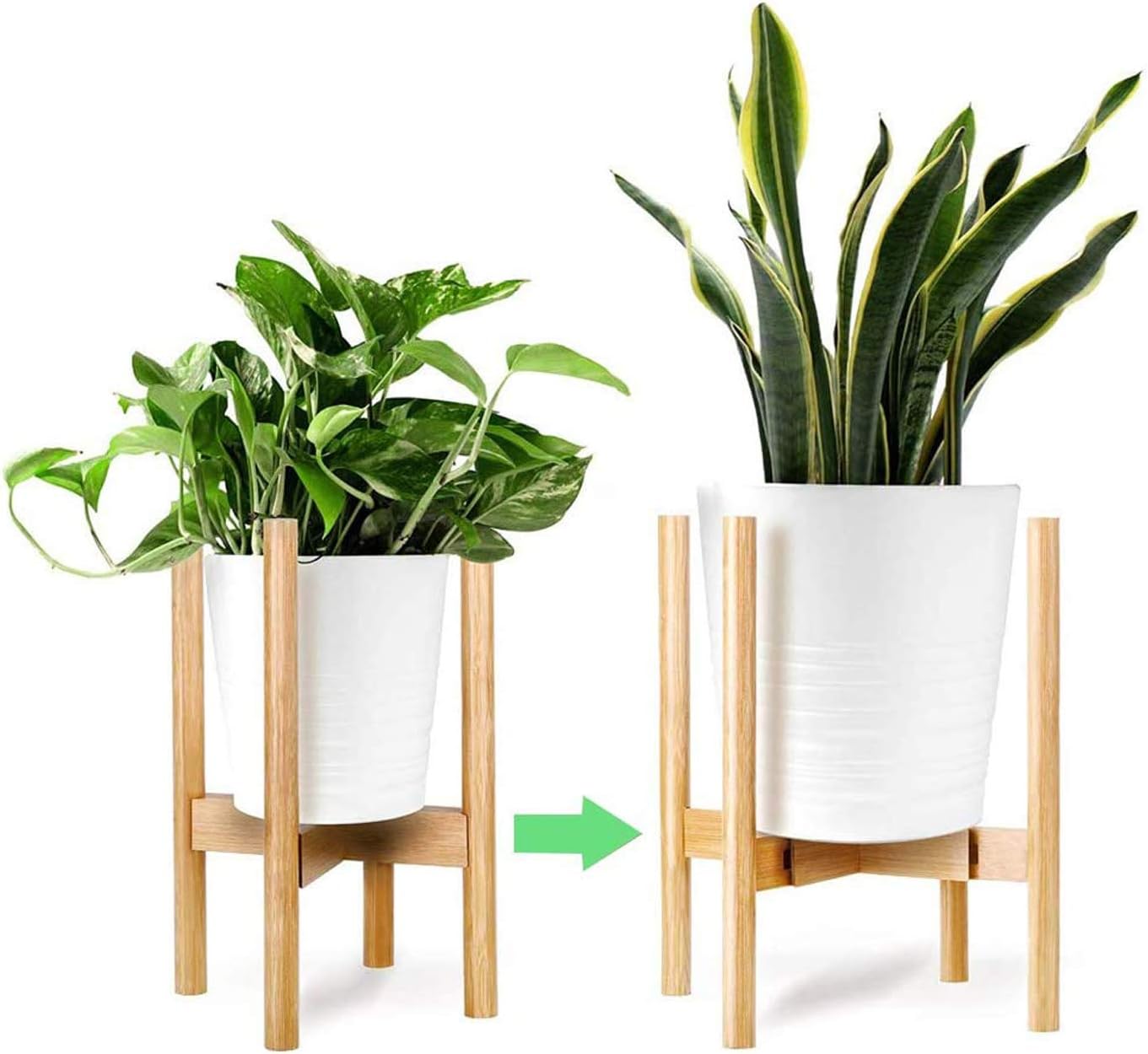 Adjustable Plant Stand, Natural Bamboo Wood Mid Century