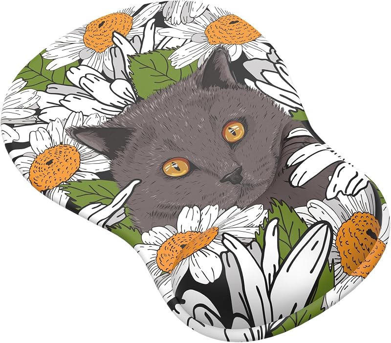 Tappetino Mouse con Poggiapolsi Gel,Ergonomico Mouse Pad con Base Antiscivolo per Casa e Ufficio (Gattino-4)