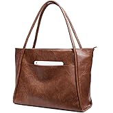 Large Tote Bag for Women Work with Zipper 16L Vegan Leather Ladies Travel Purses and Handbags Dark Brown